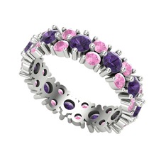 Büyük Elin Tamtur Yüzük - Ametist ve pembe kuvars 14 ayar beyaz altın yüzük #uk1bu