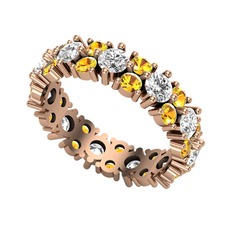 Beyaz zirkon ve sitrin 925 ayar rose altın kaplama gümüş yüzük