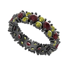 Kök yakut ve peridot 925 ayar siyah rodyum kaplama gümüş yüzük