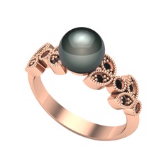 Yaprak İnci Yüzük - Siyah inci ve siyah zirkon 18 ayar rose altın yüzük #112wutp