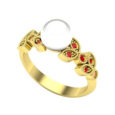 Yaprak İnci Yüzük - Inci ve garnet 14 ayar altın yüzük #15xxrr8
