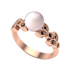 Yaprak İnci Yüzük - Pembe inci ve siyah zirkon 8 ayar rose altın yüzük #1a7jgfs