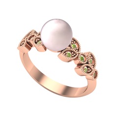 Yaprak İnci Yüzük - Pembe inci ve peridot 8 ayar rose altın yüzük #1f1lsw1