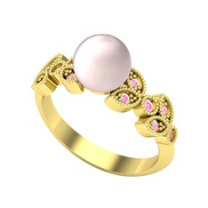 Pembe inci ve pembe kuvars 925 ayar altın kaplama gümüş yüzük