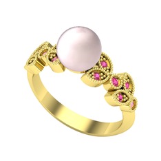 Yaprak İnci Yüzük - Pembe inci ve rodolit garnet 18 ayar altın yüzük #1ixbqgk