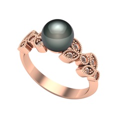 Yaprak İnci Yüzük - Siyah inci ve dumanlı kuvars 18 ayar rose altın yüzük #1m1dsb4