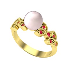 Pembe inci ve kök yakut 18 ayar altın yüzük