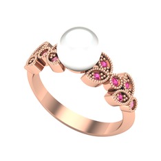 Yaprak İnci Yüzük - Inci ve rodolit garnet 18 ayar rose altın yüzük #bf7w0f