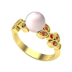 Yaprak İnci Yüzük - Pembe inci ve garnet 18 ayar altın yüzük #cvlku9