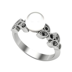 Yaprak İnci Yüzük - Inci ve siyah zirkon 925 ayar gümüş yüzük #iu46g8