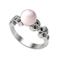 Yaprak İnci Yüzük - Pembe inci ve siyah zirkon 925 ayar gümüş yüzük #jixgx2