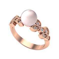 Yaprak İnci Yüzük - Pembe inci ve swarovski 8 ayar rose altın yüzük #l2w6tp