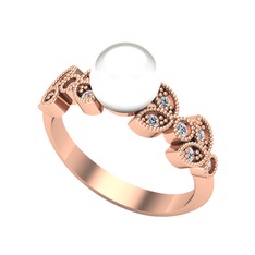 Yaprak İnci Yüzük - Inci ve swarovski 18 ayar rose altın yüzük #u7gyej