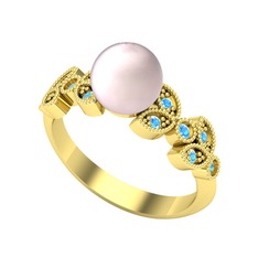 Yaprak İnci Yüzük - Pembe inci ve akuamarin 14 ayar altın yüzük #zhi8sf