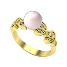 Yaprak İnci Yüzük - Pembe inci ve swarovski 18 ayar altın yüzük #zilkr4