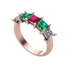 Rodolit garnet, yeşil kuvars ve pırlanta 14 ayar rose altın yüzük (0.78 karat)