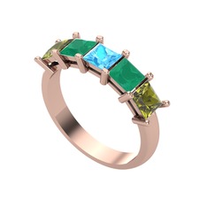 Akuamarin, kök zümrüt ve peridot 8 ayar rose altın yüzük