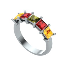 Edda 5 Taşlı Yüzük - Peridot, garnet ve sitrin 14 ayar beyaz altın yüzük #108ezhp