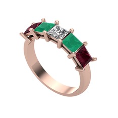 Edda 5 Taşlı Yüzük - Swarovski, kök zümrüt ve kök yakut 18 ayar rose altın yüzük #10uf4sc