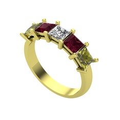 Edda 5 Taşlı Yüzük - Swarovski, kök yakut ve peridot 18 ayar altın yüzük #10zo7fb
