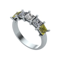 Edda 5 Taşlı Yüzük - Swarovski, pırlanta ve peridot 14 ayar beyaz altın yüzük (0.78 karat) #1135klh