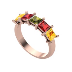 Edda 5 Taşlı Yüzük - Peridot, garnet ve sitrin 18 ayar rose altın yüzük #116alv8
