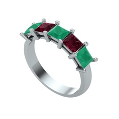 Edda 5 Taşlı Yüzük - Kök zümrüt ve kök yakut 8 ayar beyaz altın yüzük #118f8wo