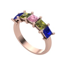 Edda 5 Taşlı Yüzük - Pembe kuvars, peridot ve lab safir 14 ayar rose altın yüzük #11d7l8y
