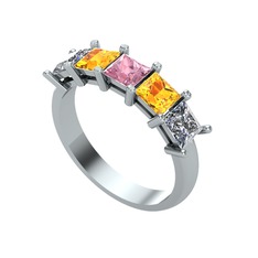 Edda 5 Taşlı Yüzük - Pembe kuvars, sitrin ve pırlanta 8 ayar beyaz altın yüzük (0.78 karat) #11xhum