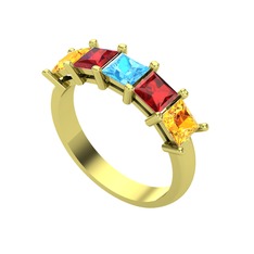Akuamarin, garnet ve sitrin 18 ayar altın yüzük