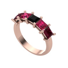 Siyah zirkon, rodolit garnet ve kök yakut 8 ayar rose altın yüzük