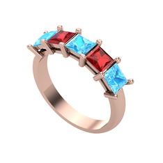 Akuamarin ve garnet 14 ayar rose altın yüzük