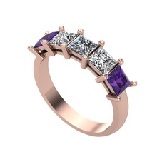 Pırlanta, swarovski ve ametist 18 ayar rose altın yüzük (0.39 karat)