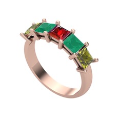 Garnet, kök zümrüt ve peridot 8 ayar rose altın yüzük