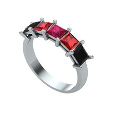 Edda 5 Taşlı Yüzük - Rodolit garnet, garnet ve siyah zirkon 925 ayar gümüş yüzük #12uo956