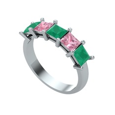 Edda 5 Taşlı Yüzük - Kök zümrüt ve pembe kuvars 18 ayar beyaz altın yüzük #12x76zo