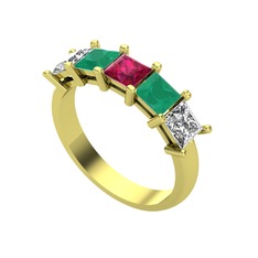 Rodolit garnet, kök zümrüt ve swarovski 14 ayar altın yüzük