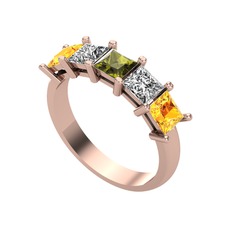 Peridot, beyaz zirkon ve sitrin 14 ayar rose altın yüzük