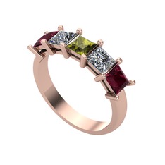 Peridot, pırlanta ve kök yakut 18 ayar rose altın yüzük (0.78 karat)