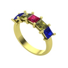 Edda 5 Taşlı Yüzük - Rodolit garnet, peridot ve lab safir 18 ayar altın yüzük #13k0lod
