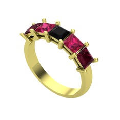 Edda 5 Taşlı Yüzük - Siyah zirkon, rodolit garnet ve kök yakut 18 ayar altın yüzük #13n0il6