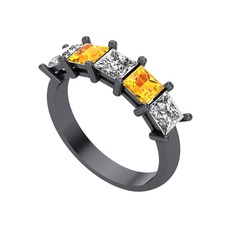 Edda 5 Taşlı Yüzük - Swarovski, sitrin ve beyaz zirkon 925 ayar siyah rodyum kaplama gümüş yüzük #13pgr76