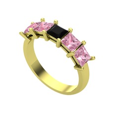 Siyah zirkon ve pembe kuvars 14 ayar altın yüzük