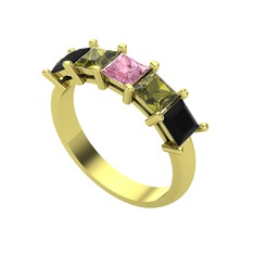 Pembe kuvars, peridot ve siyah zirkon 8 ayar altın yüzük