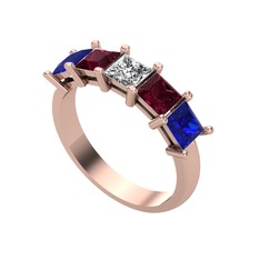 Edda 5 Taşlı Yüzük - Swarovski, kök yakut ve lab safir 14 ayar rose altın yüzük #14zhk47
