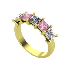 Edda 5 Taşlı Yüzük - Pırlanta, pembe kuvars ve swarovski 8 ayar altın yüzük (0.39 karat) #152h383