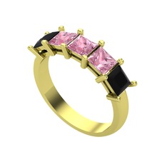 Pembe kuvars ve siyah zirkon 8 ayar altın yüzük
