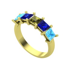 Edda 5 Taşlı Yüzük - Peridot, lab safir ve akuamarin 8 ayar altın yüzük #15h2tfc