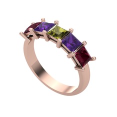 Peridot, ametist ve kök yakut 18 ayar rose altın yüzük