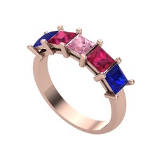 Edda 5 Taşlı Yüzük - Pembe kuvars, rodolit garnet ve lab safir 8 ayar rose altın yüzük #15jv5rt